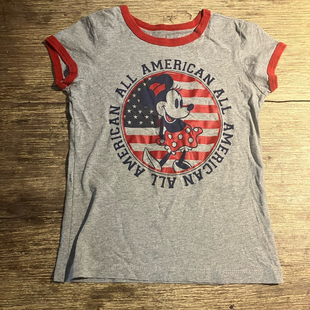 Kids Gray and Red Minnie Mouse T-Shirt (vintage look) american flag